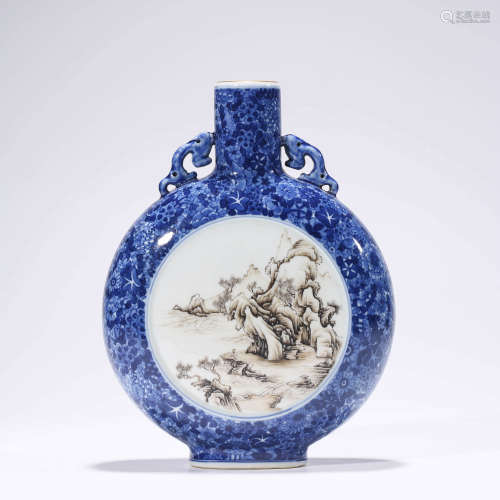 A Grisaille And Blue And White Floral Moonflask