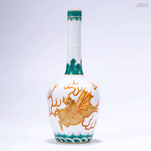 A Gilt Green-Enamlled Copper-Red Dragon Bottle Vase