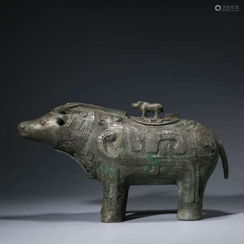 An Archaistic Bronze Ox Zun