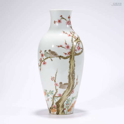 A Famille Rose Plum Blossom And Magpie Vase