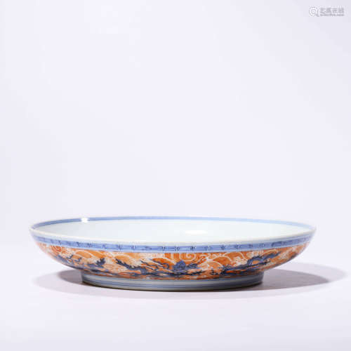 An Underglazed-Blue And Copper-Red Seawater And Dragon Dish