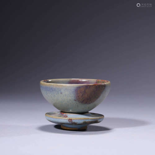 A Jun-Glazed And Purple-Splashed Cup And Stand