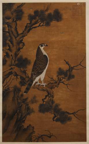 A Chinese Eagle Painting Silk Scroll