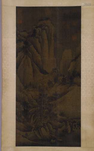 A Fine Chinese Landscape Painting Scroll, Li Tangshan Mark