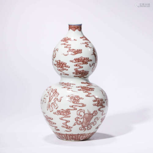 An Underglazed-Red Eight Treasures Double-Gourd-Shaped Vase