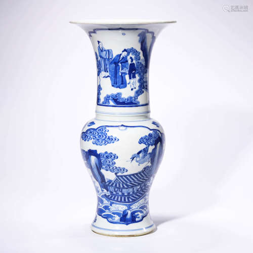 A Blue And White Figure And Landscape Phoenix-Tail Vase
