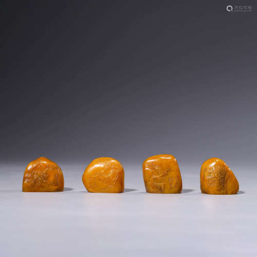 A Set Of Four Shoushan Stone Figure And Landscape Seals