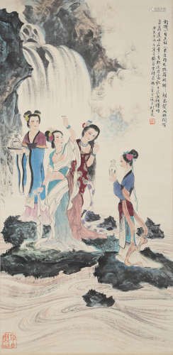 A Chinese Lady Painting Scroll, Liu Danzhai Mark