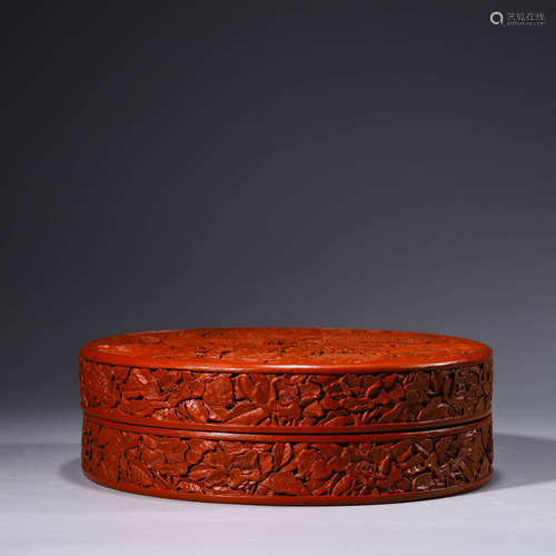 A Carved Cinnabar Lacquerware Circular Floral Box And Cover