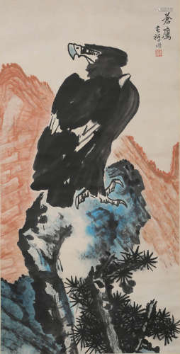 A Chinese Eagle Painting Scroll, Li Kuchan Mark