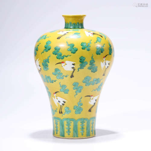 A Yellow-Ground Crane And Cloud Meiping Vase