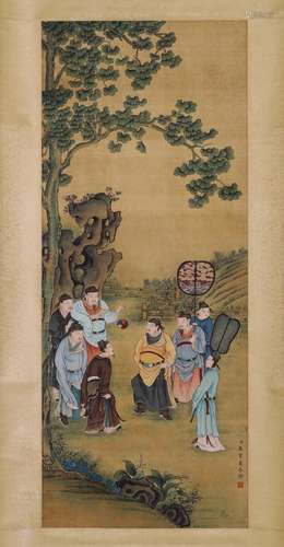 A Chinese Scholars Under Pine Painting Scroll