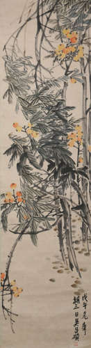 A Chinese Bamboo Painting Scroll, Wu Changshuo Mark