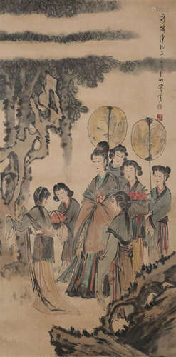 A Chinese Figures Painting Scroll, Fu Baoshi Mark