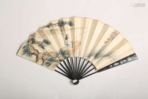 A Chinese Landscape And Figure Fan