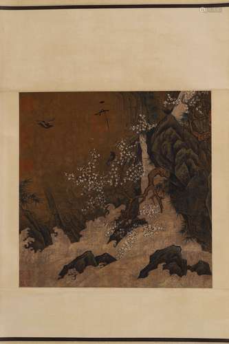 A Chinese Landscape And Magpie Painting Scroll