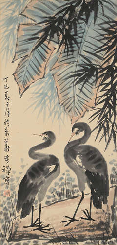 A Chinese Birds Painting Scroll, Li Kuchan Mark