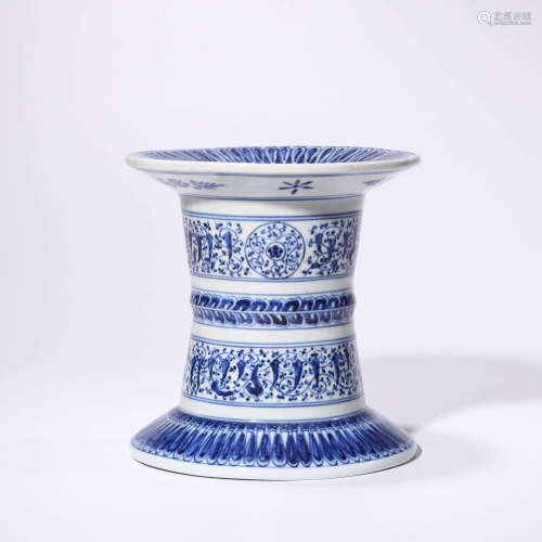 A Blue And White Floral Beaker Vase