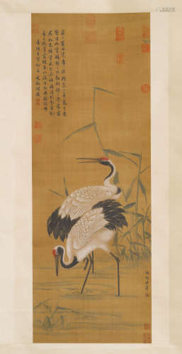 A Chinese Cranes Painting Scroll, Fa Chang Mark