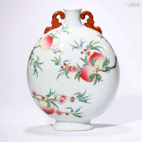 A Famille Rose Character ‘Fu&Shou’ Peaches Double-Eared Vase