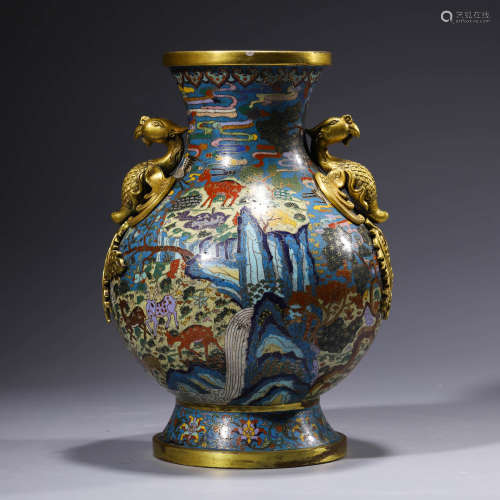 An Enamel Cloisonné Double Phoenix-Eared Vase