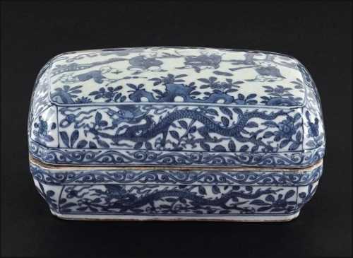 A Chinese Blue and White Porcelain 'Prince' Box 23.5cm