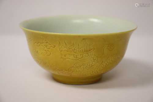 A yellow glazed porcelain tea bowl