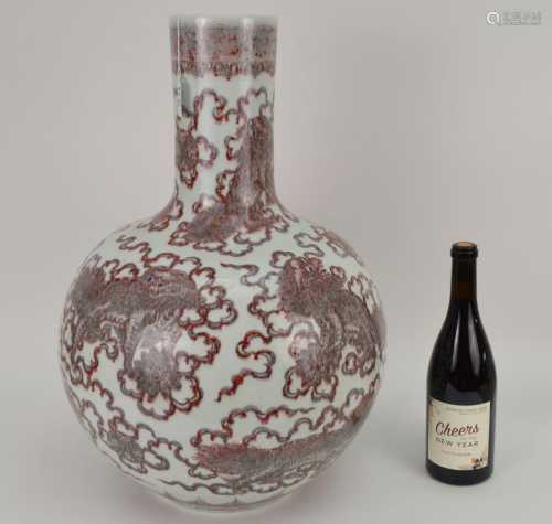 LARGE CHINESE PORCELAIN VASE WITH IRON RED DECORATION ON A W...