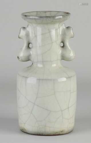 Chinese celadon porcelain ear vase with crackle glaze