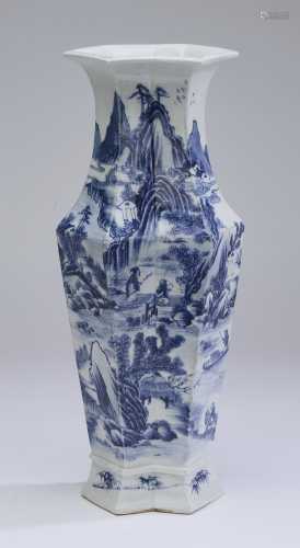Chinese blue and white scenic lozenge form baluster vase