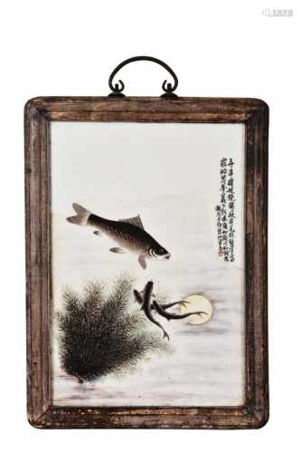 The framed porcelain plaque painting of Dengbishan