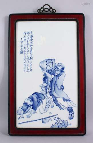 A GOOD CHINESE BLUE & WHITE PORCELAIN PANEL OF LUOHAN - AFTE...