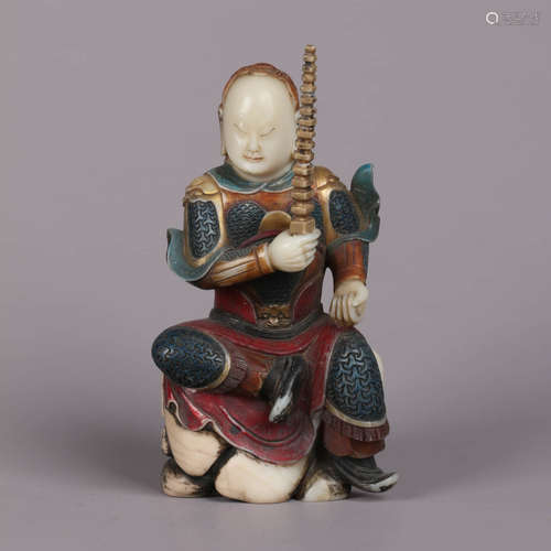 A Polychrome-Enameled Shoushan Stone Figure Statue