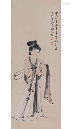 A Chinese Lady Painting Scroll, Zhang Daqian Mark