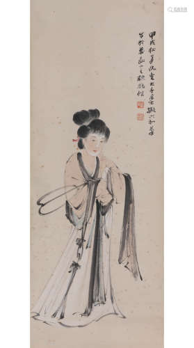 A Chinese Lady Painting Scroll, Zhang Daqian Mark