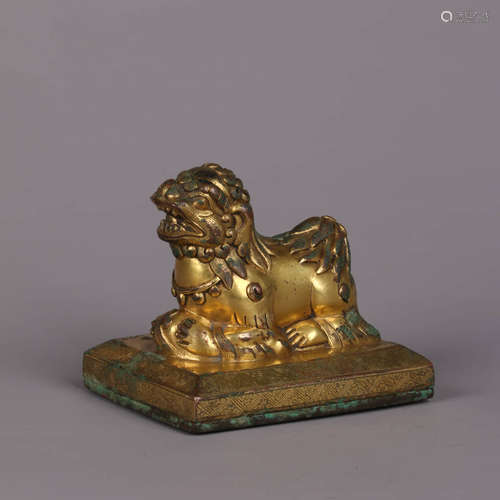 A Gilt-Bronze Lion Seal