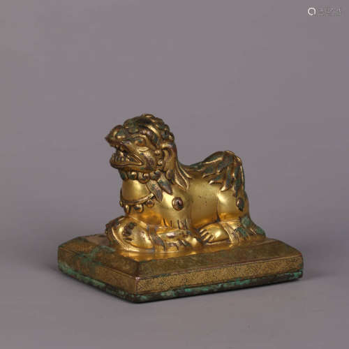 A Gilt-Bronze Lion Seal