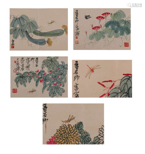 A Chinese Flowers And Bugs Painting Album, Qi Baishi Mark