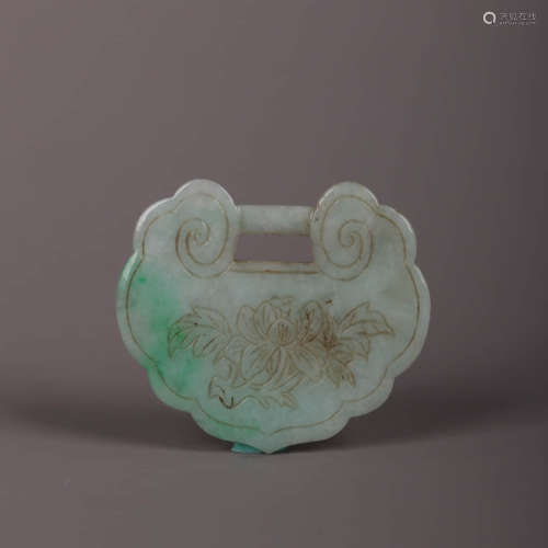 A Carved Jadeite Ping’An Lock Pendant