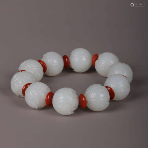 White Jade Lotus Seed-Shaped Beads Hand String