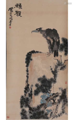 A Chinese Eagle And Mountain Painting Scroll, Pan Tianshou M...