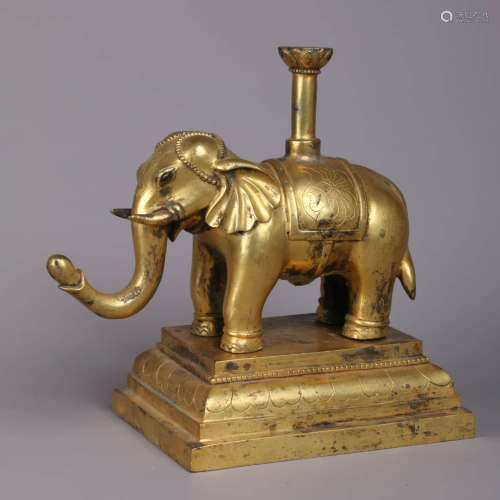 A Gilt-Bronze Elephant Candlestick