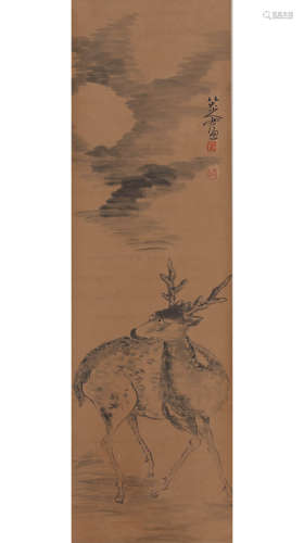 A Chinese Deer Painting Scroll, Badashanren Mark