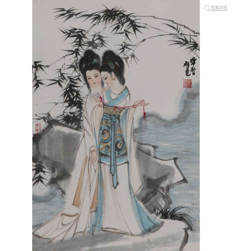 A Chinese Lady Painting Scroll, Liu Danzhai Mark