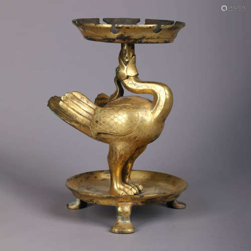 A Gilt-Bronze Tripod Crane Buddhist Plate