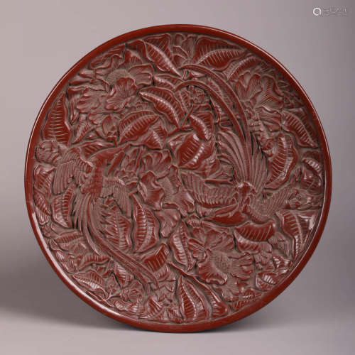 A Carved Cinnabar Lacquerware Phoenix Dish