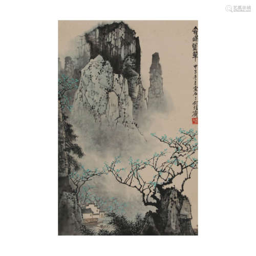 A Chinese Landscape Painting Scroll, Bai Xueshi Mark