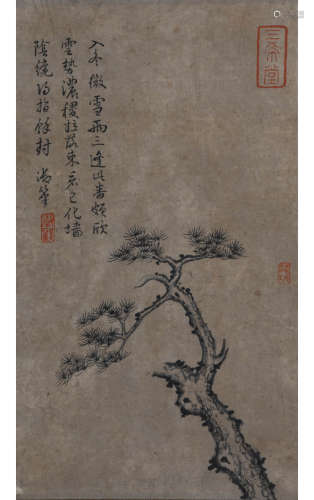 A Chinese Pine Painting And Calligraphy Scroll, Qian Long Ma...