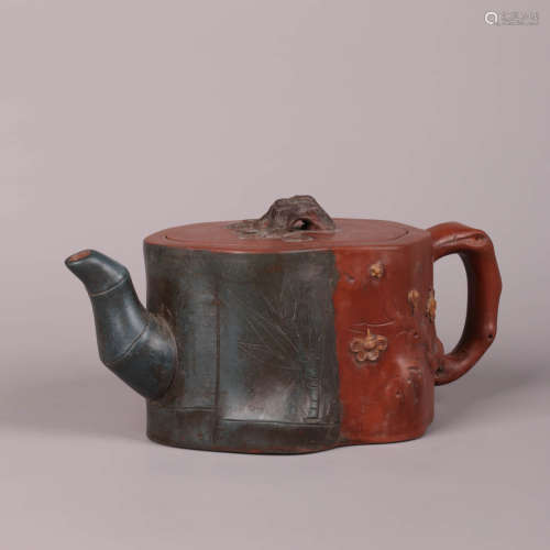 A Purple Clay Bamboo And Plum Blossom Teapot
