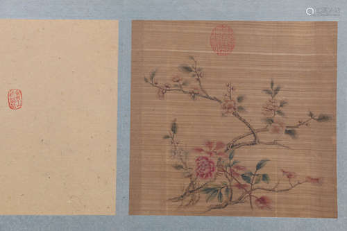 A Chinese Flowers Painting Silk Album, Qian Weicheng Mark